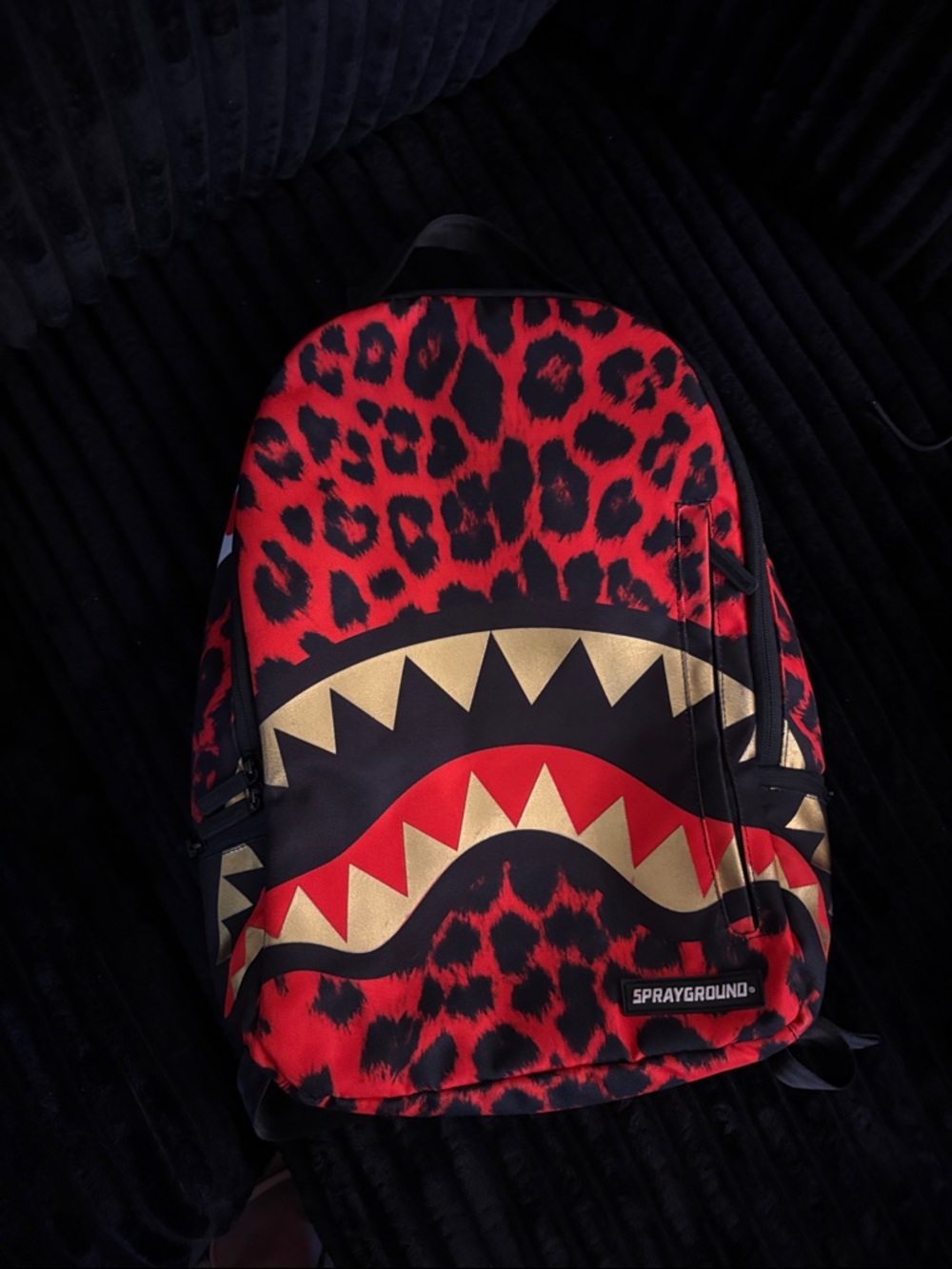 Sprayground Red Leopard Gold Shark-Graphic Backpack